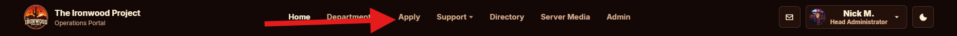Apply navigation link highlighted in the Ironwood site header