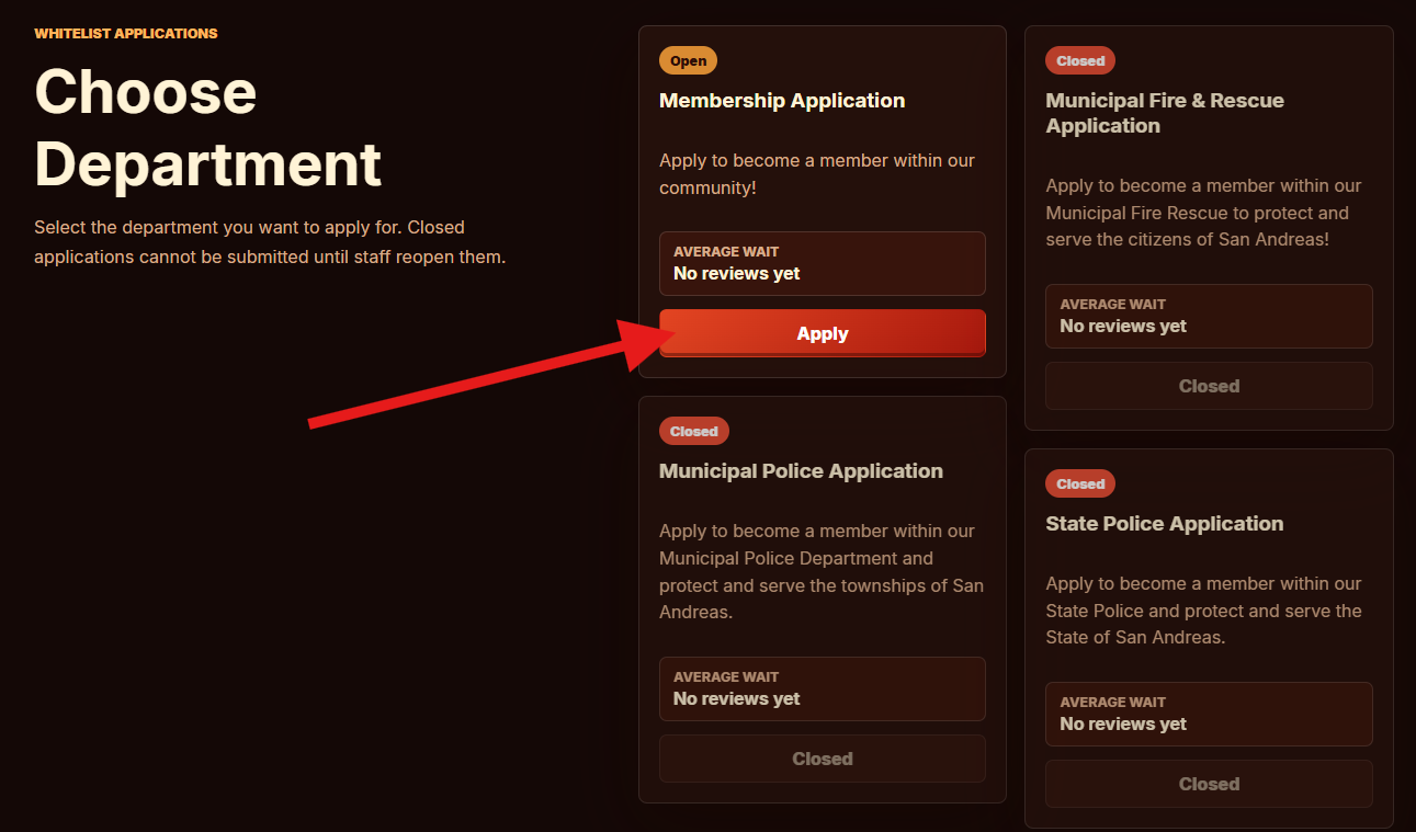 Membership Application card Apply button highlighted